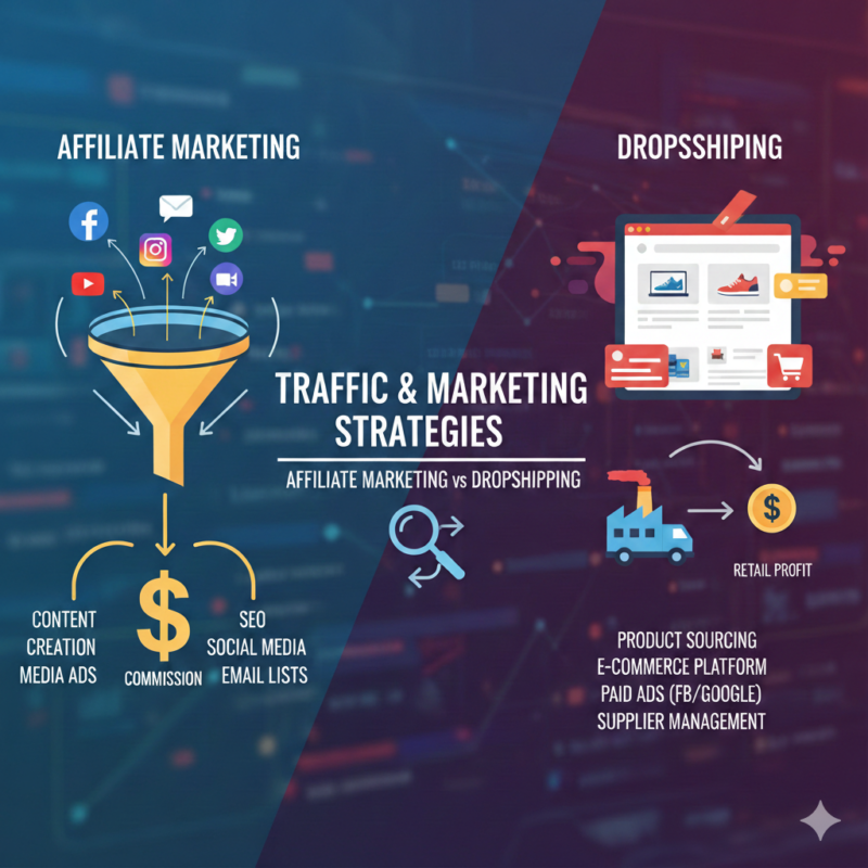 affiliate marketing vs Dropshipping Traffic & Marketing Strategies