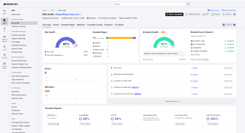 semrush site audit tool