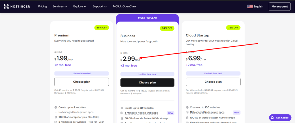 hostinger business plan pricing