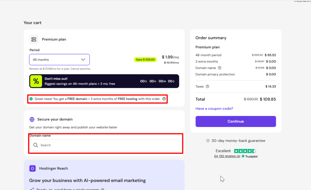 hostinger free doamin