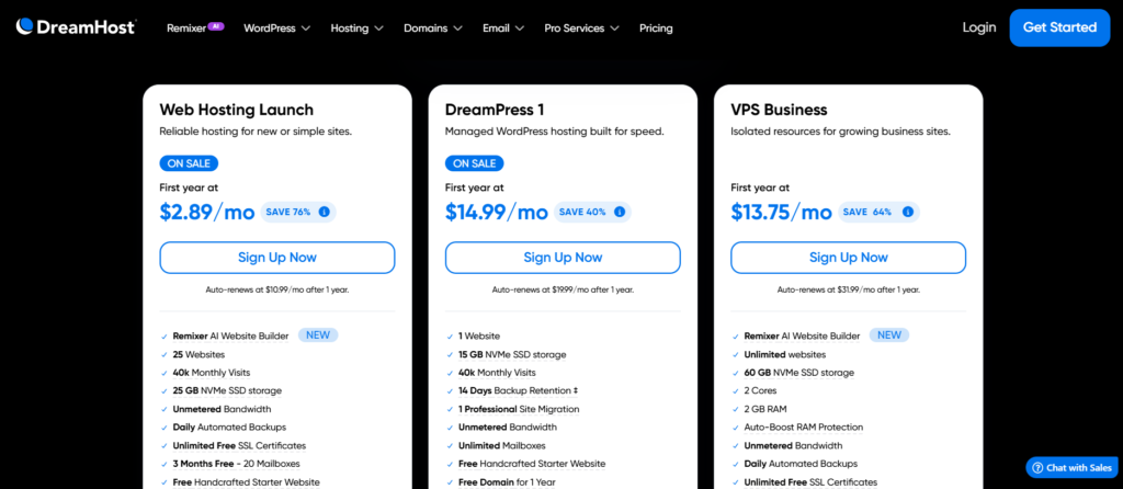 dreamhost pricing plan