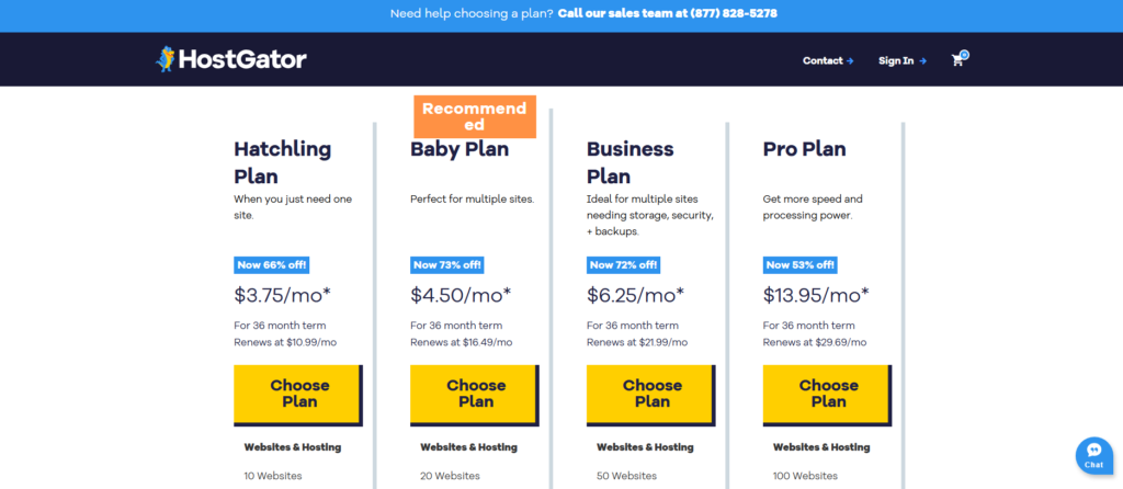 hostgator pricing plan