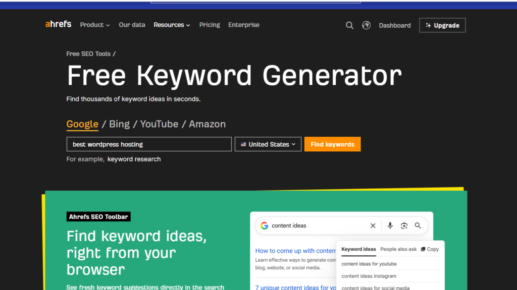 Ahrefs Free Keyword Generator tool