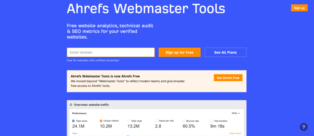 ahrefs webmaster tools
