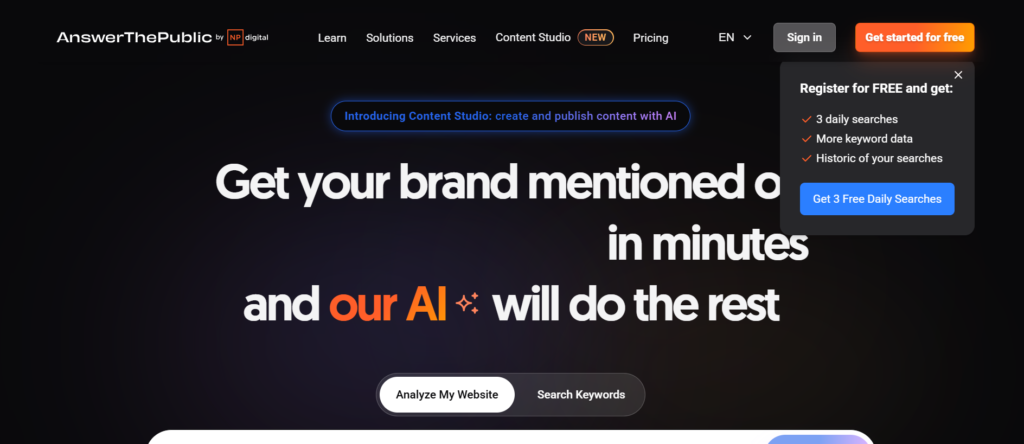 answerthepublic free keyword research tool
