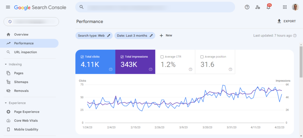 google search console page