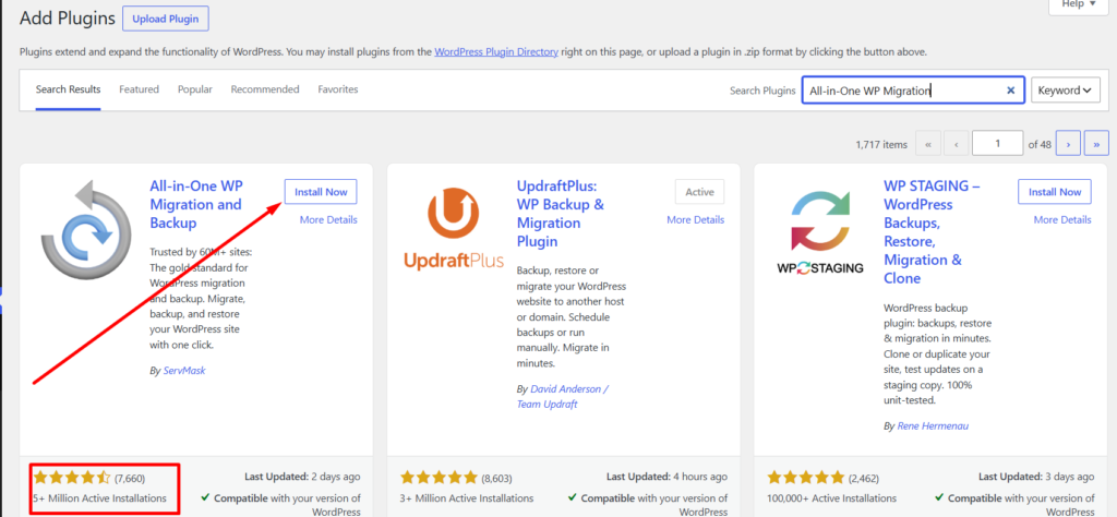 All-in-One WP Migration backup plugin