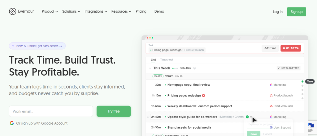 Everhour time tracking software