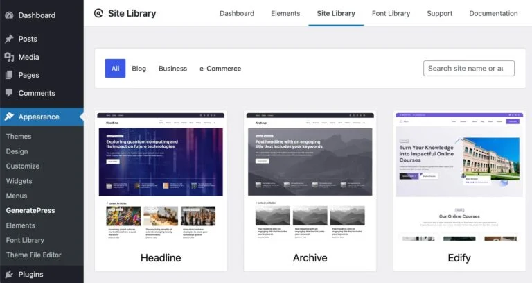 GeneratePress Starter Sites