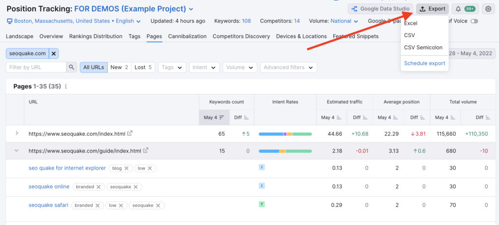 Semrush Position Tracking (Semrush vs Ubersuggest)