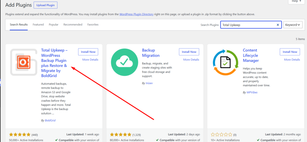 Total Upkeep wordpress backup plugin