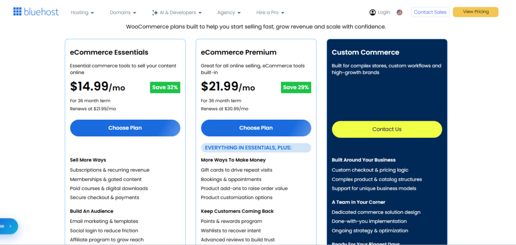 bluehost ecommerce hosting
