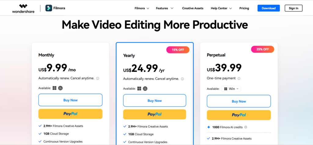 filmora pricing plan