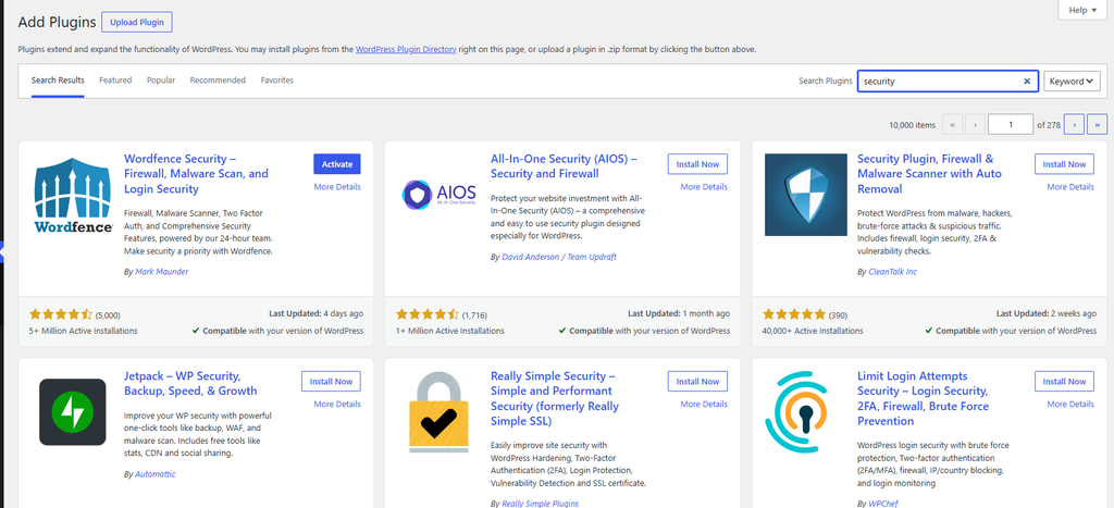 add wordpress security plugin