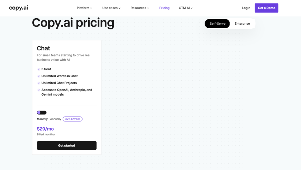 copy ai pricing plan